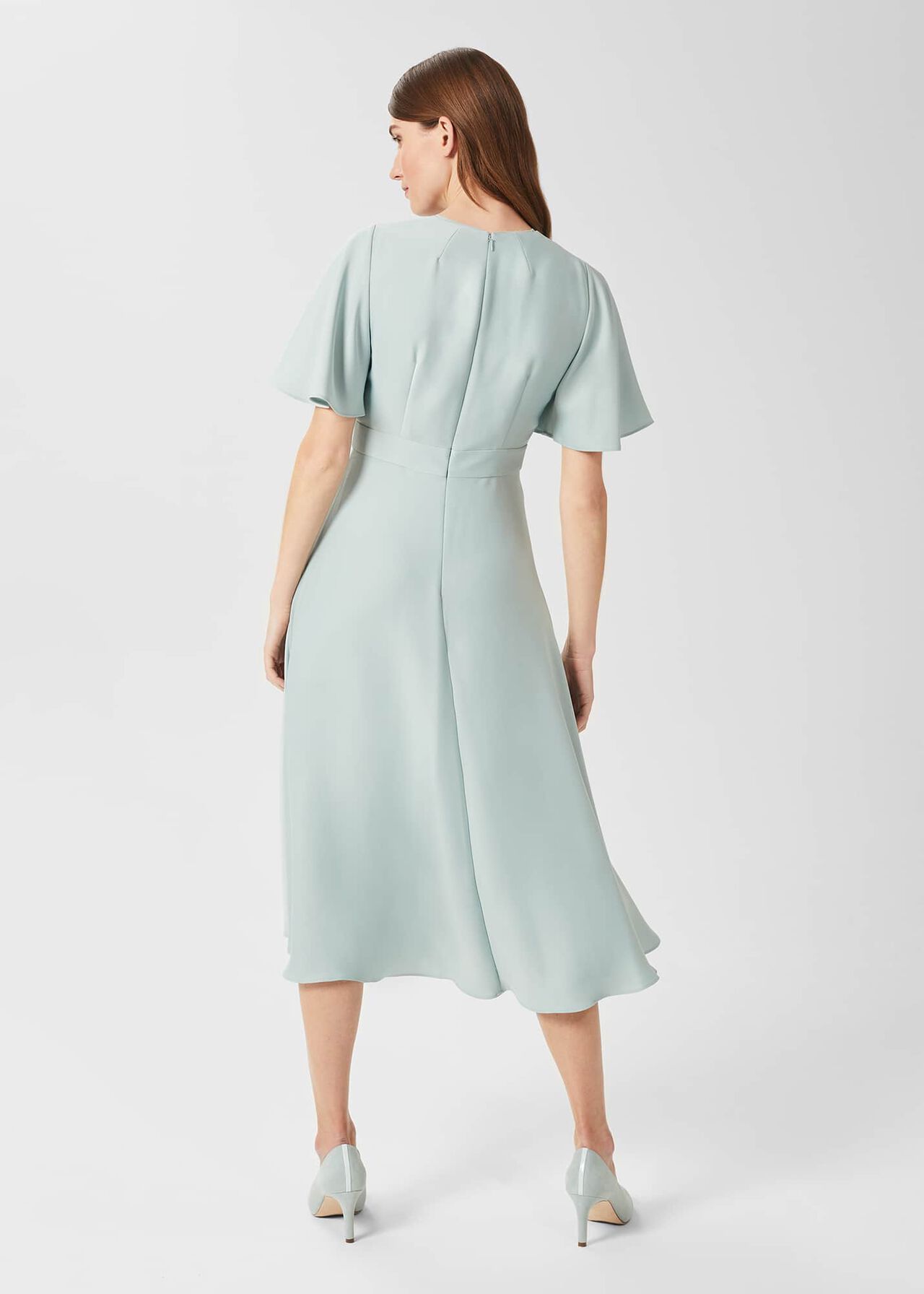 Kristen Satin Fit And Flare Dress, Thyme Green, hi-res