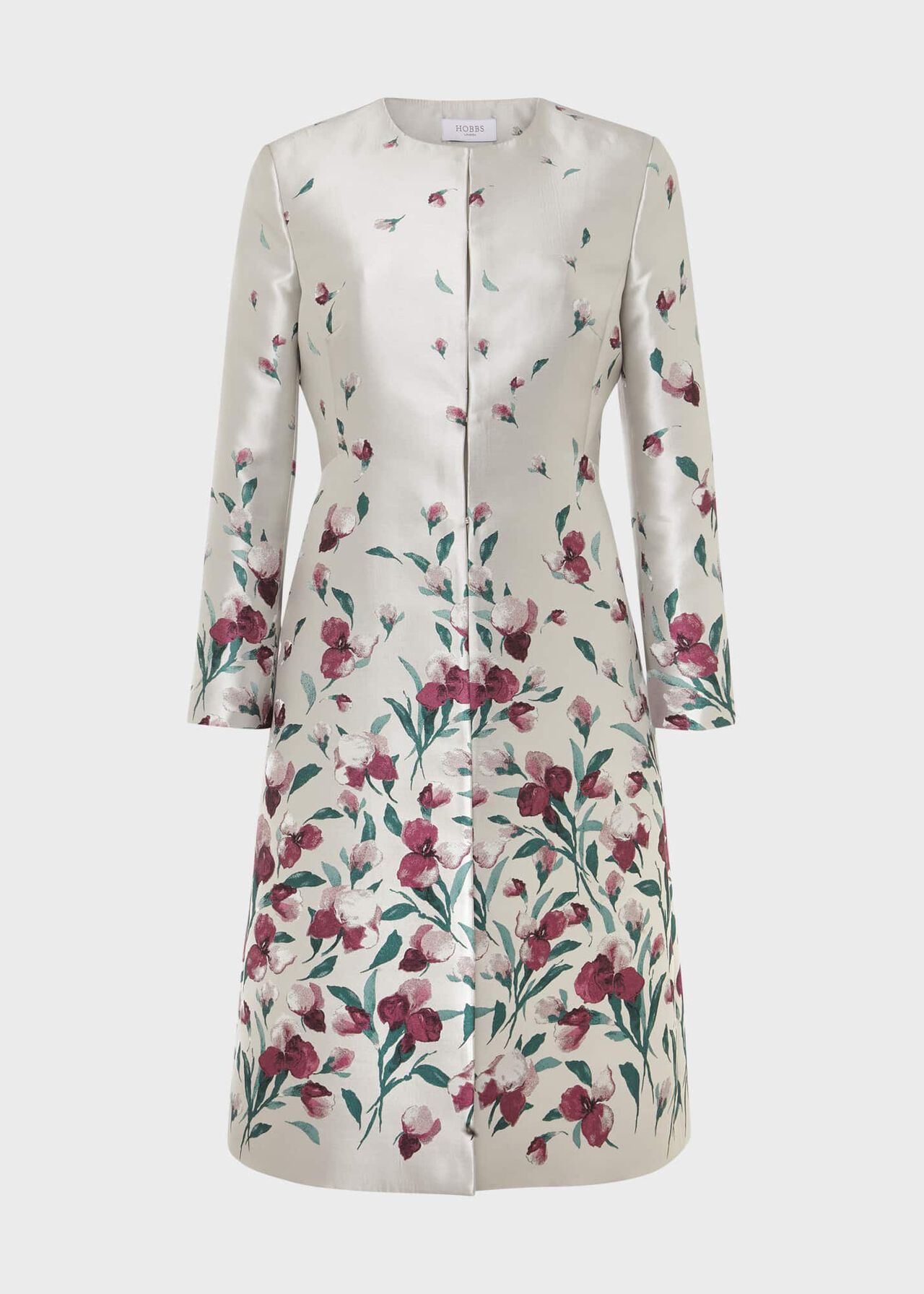 Gwen Floral Jacquard Coat, Oyster Multi, hi-res