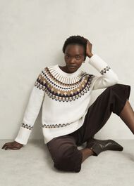 Anya Fairisle Chunky Crew Jumper, Ivory Camel, hi-res