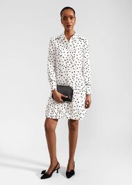 Francesca Spot Pleated Dress, Ivory Black, hi-res