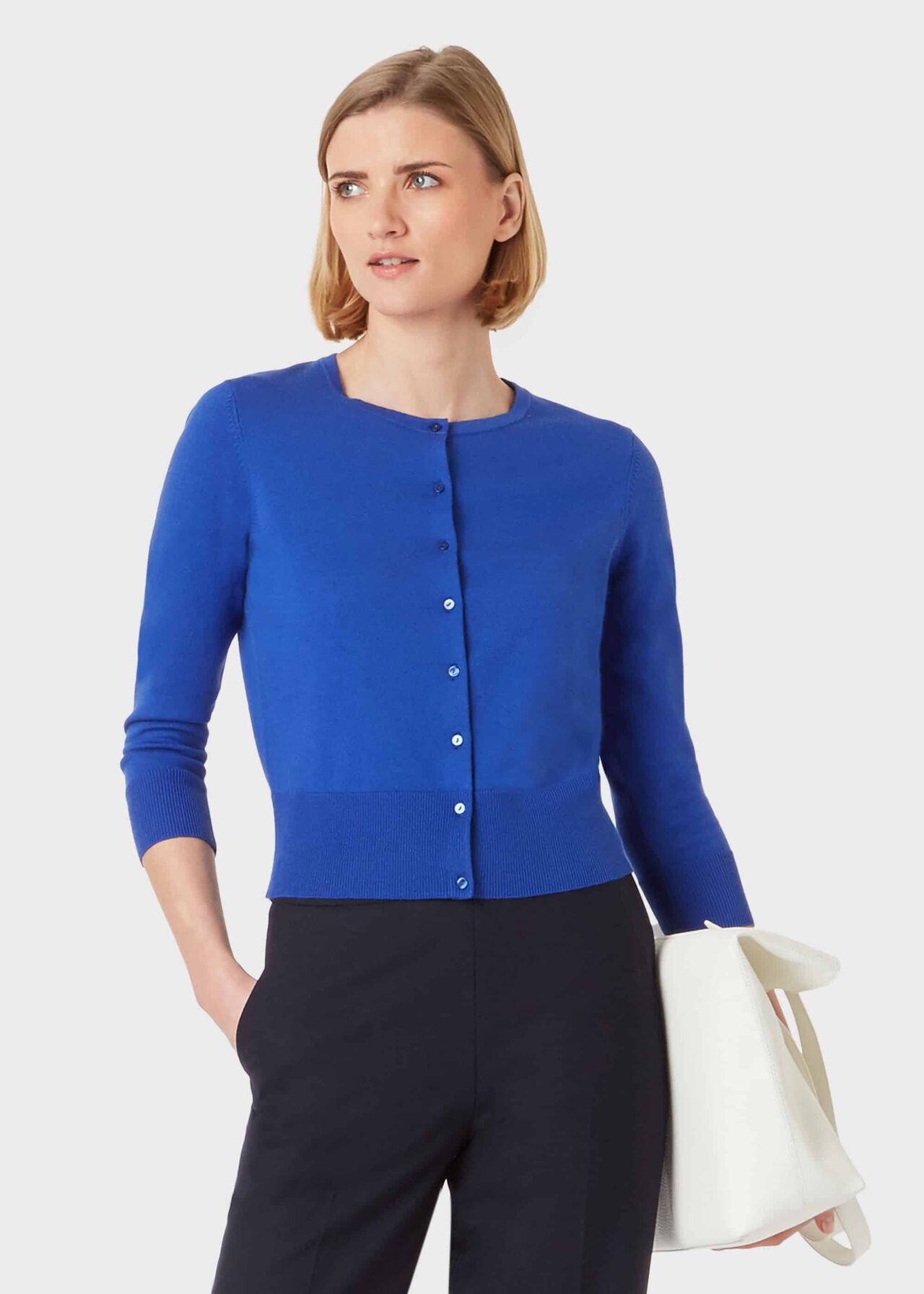 Paula Cotton Blend Cardigan, Blue, hi-res