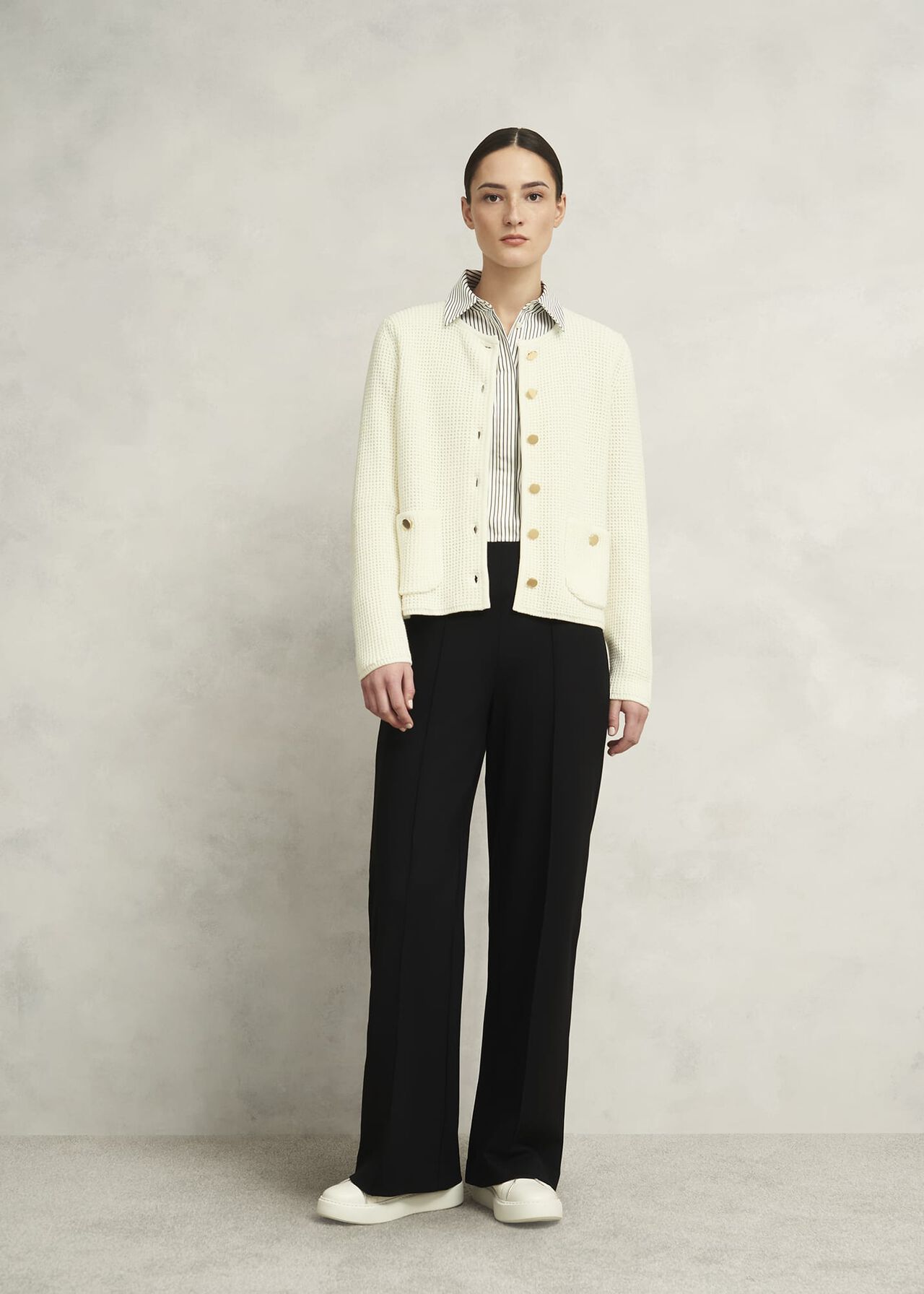 Adela Cotton Knitted Jacket , Warm Ivory, hi-res