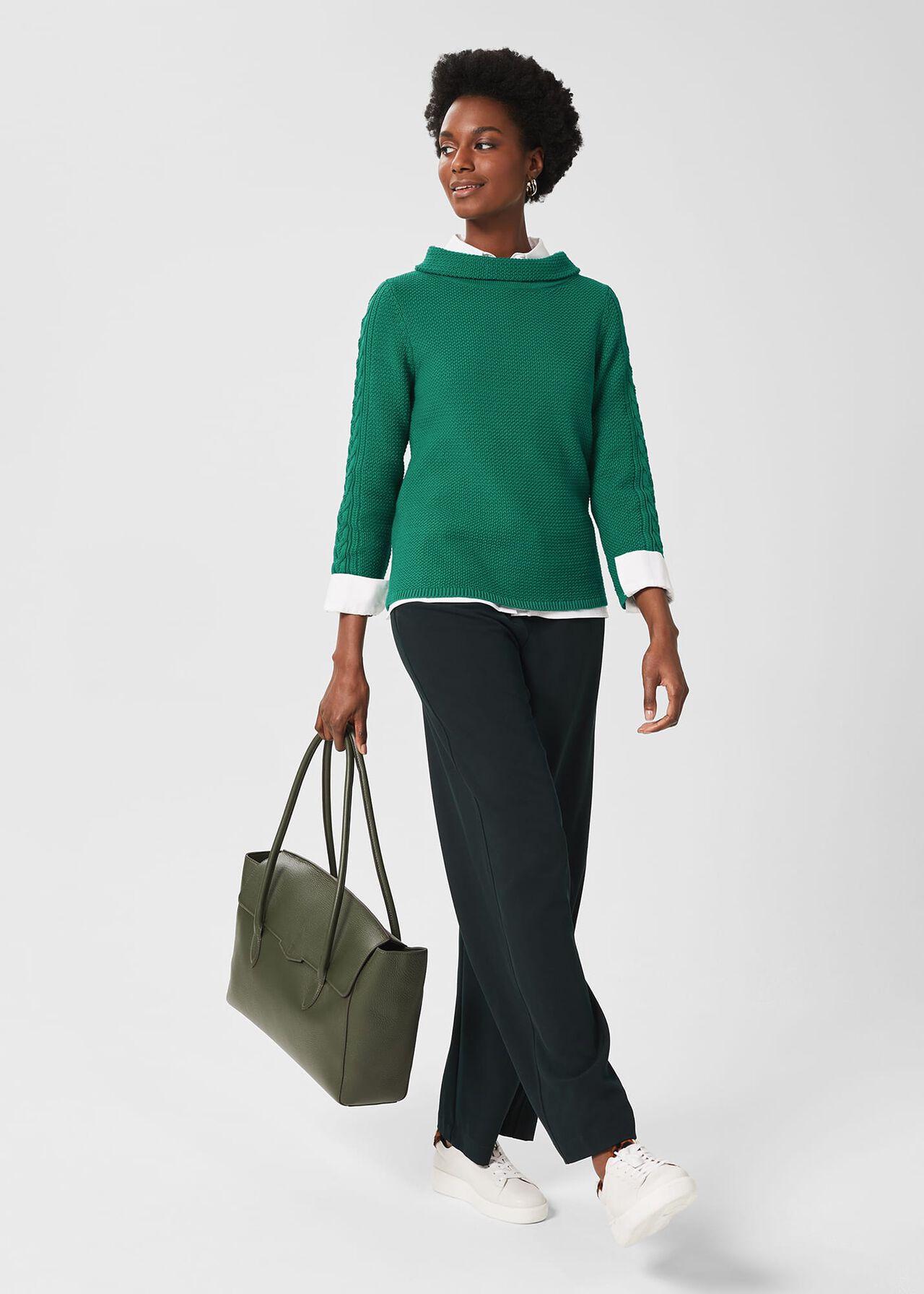 Camilla Cotton Jumper, Emerald Green, hi-res