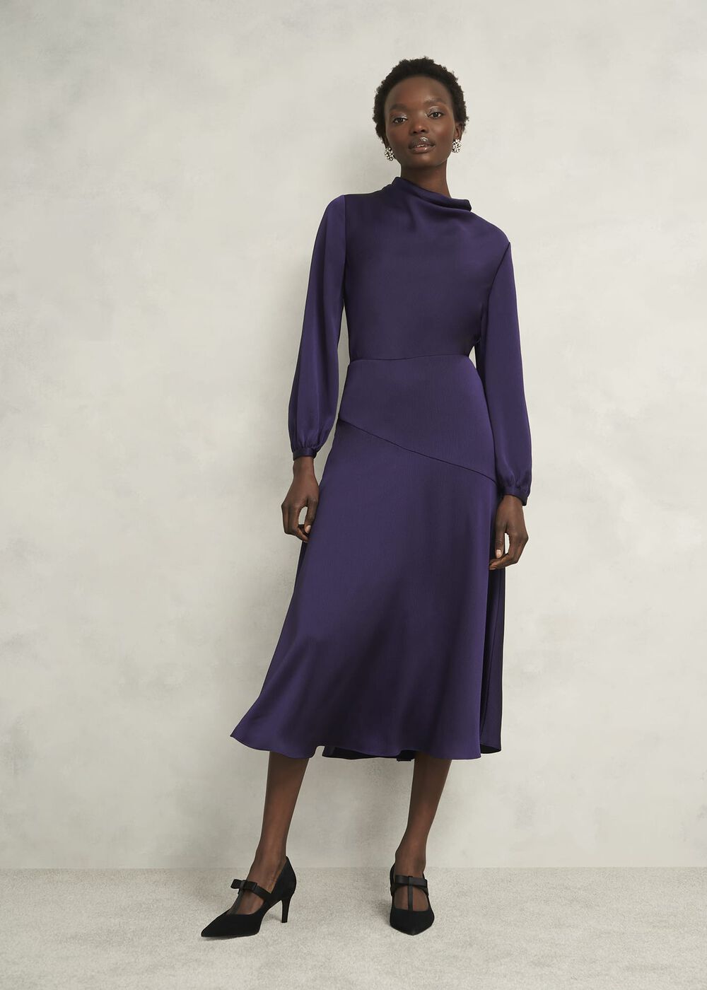 Pearl Textured Satin Dress, Midnight Purple, hi-res