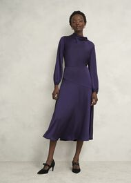 Pearl Textured Satin Dress, Midnight Purple, hi-res