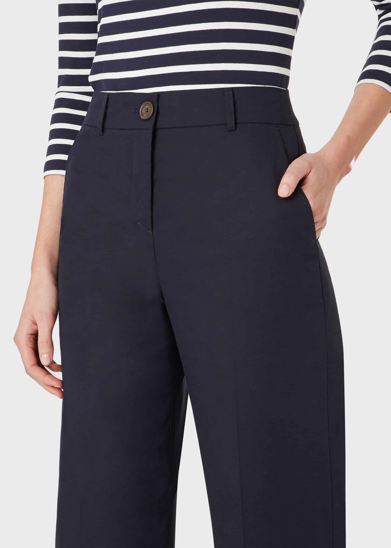 Marlena Cotton Blend Wide Leg Chinos With Stretch, Navy, hi-res