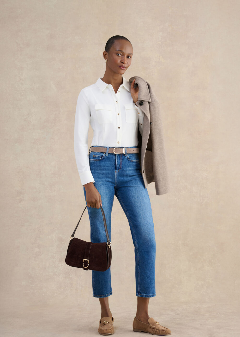 Rosana Seamed Shirt, Ivory, hi-res