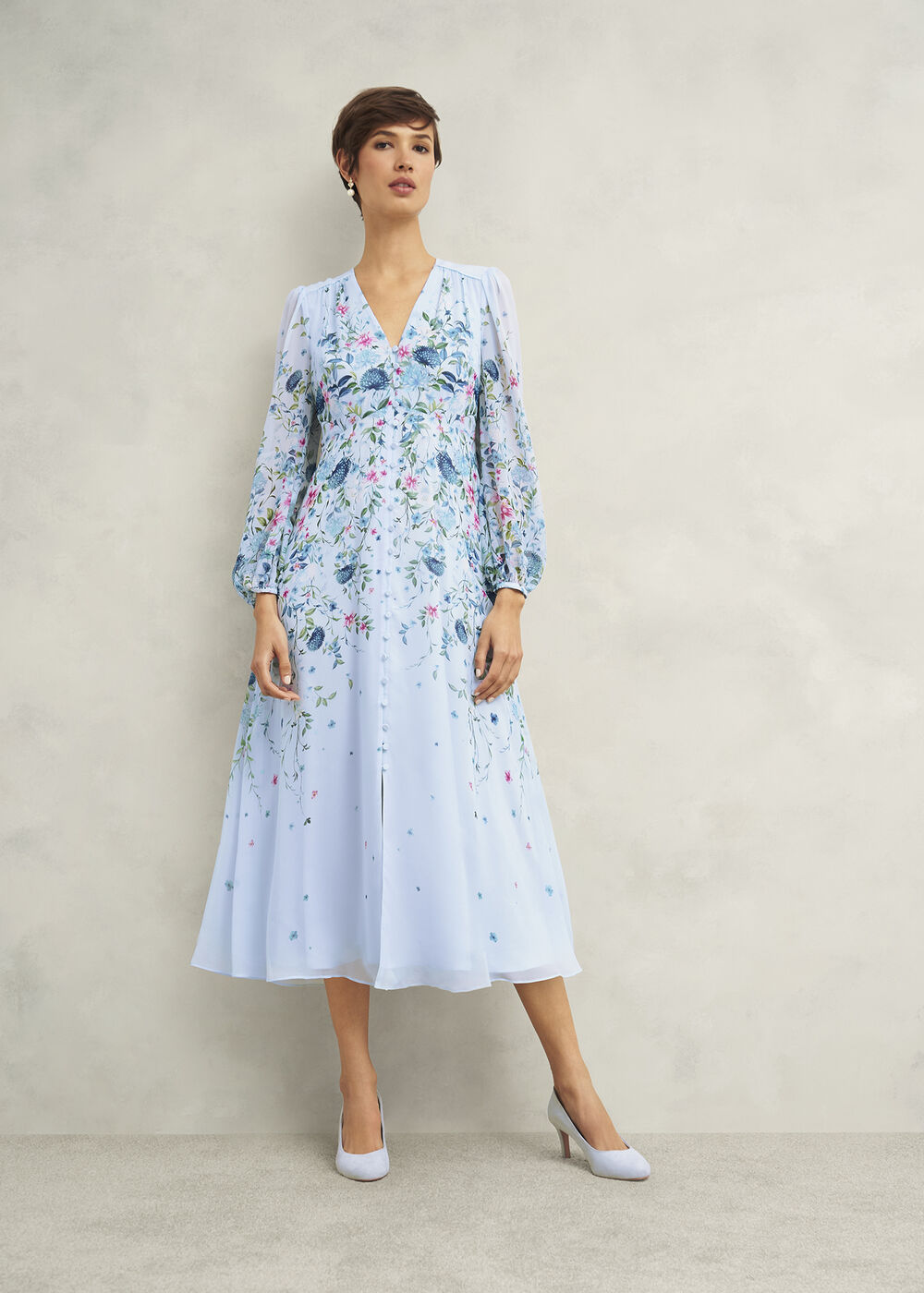 Caversham Floral Silk Dress, Blue Multi, hi-res