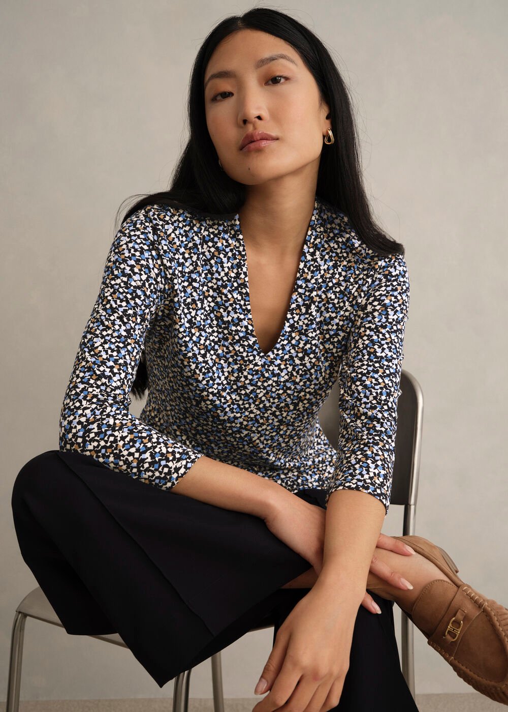 Aimee Printed Top, Navy Multi, hi-res