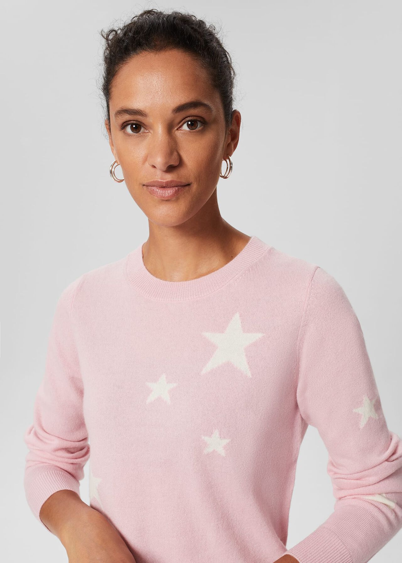 Samira Wool Cashmere Star Jumper, Pink Ivory, hi-res