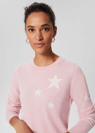 Samira Wool Cashmere Star Jumper, Pink Ivory, hi-res