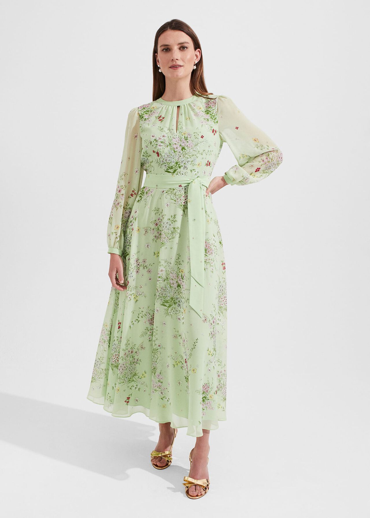 Petite Leia Silk Dress, Green Multi, hi-res