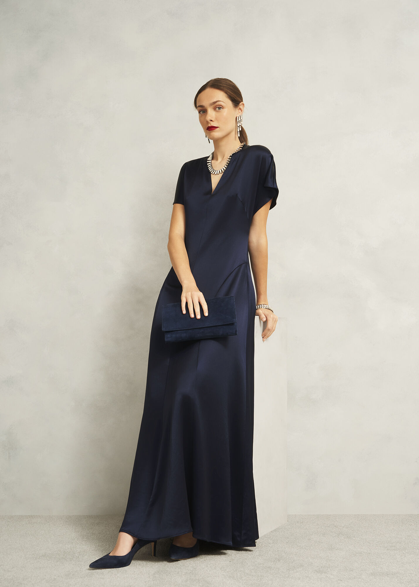 Grace Satin V Neck Maxi Dress | Hobbs US |