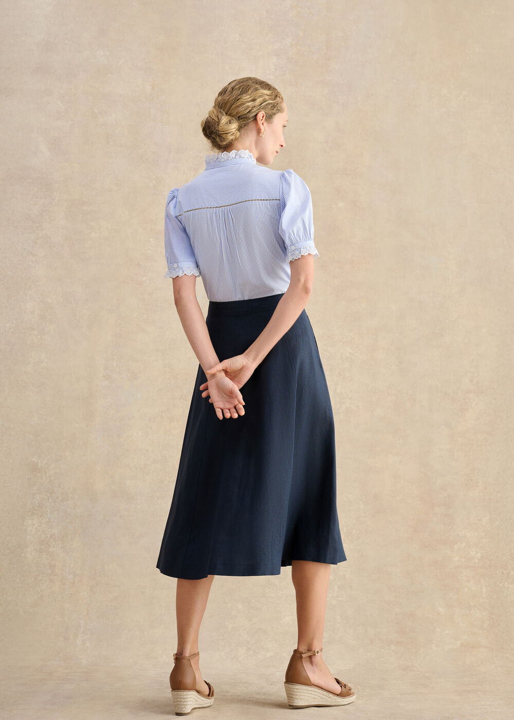 Tonica Linen Skirt, Navy, hi-res