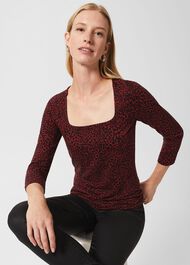 Debbie Printed Top, Wine Multi, hi-res