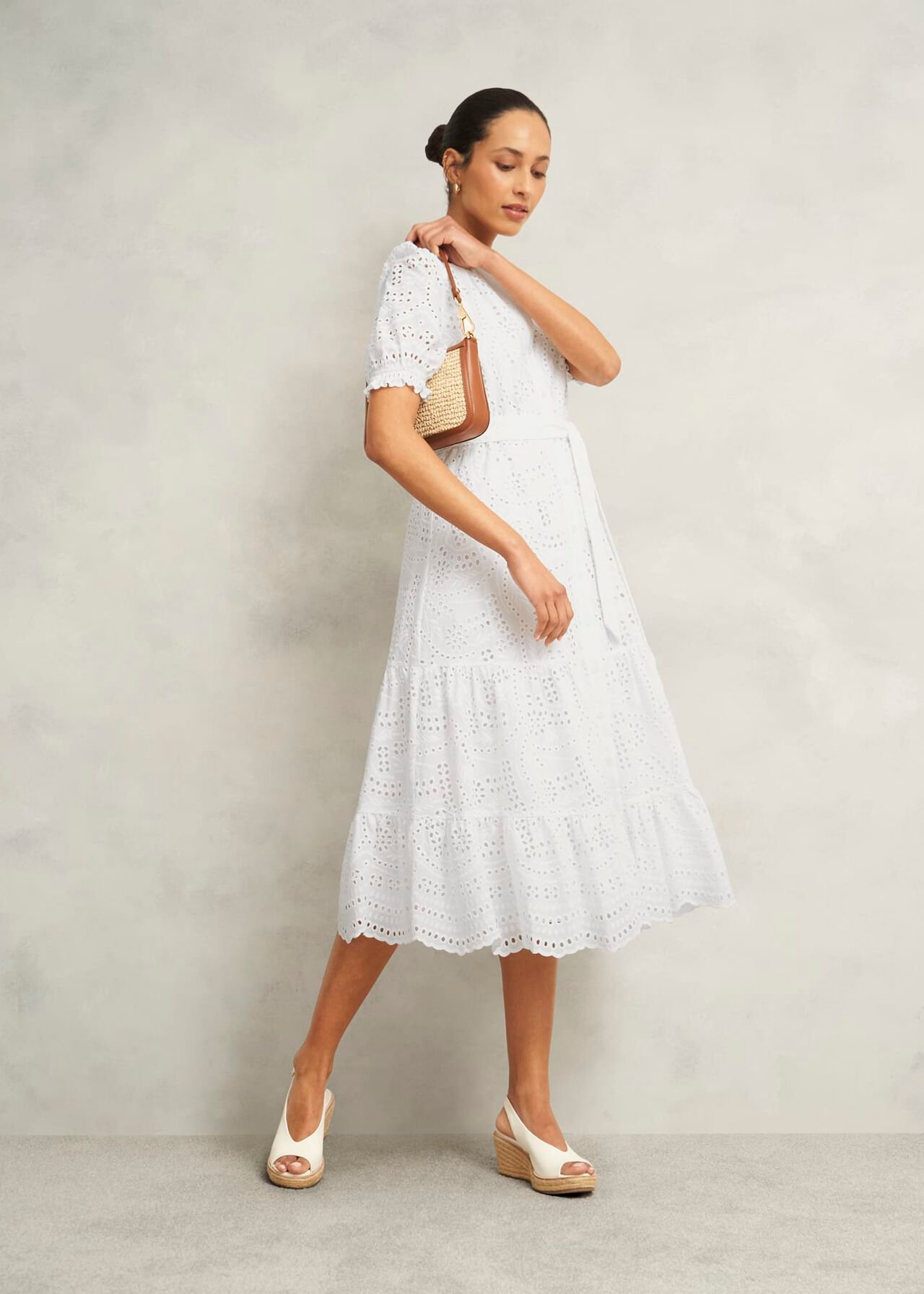 Petite Rosanna Broderie Dress, Hobbs White, hi-res