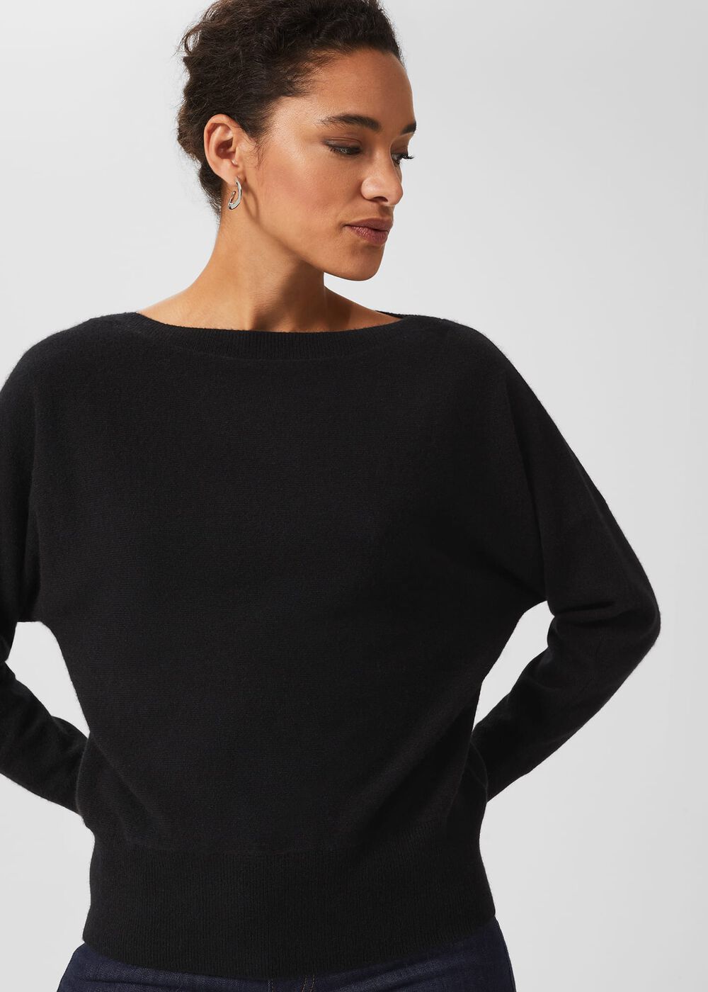 Cashmere Joanna Batwing Jumper, Black, hi-res