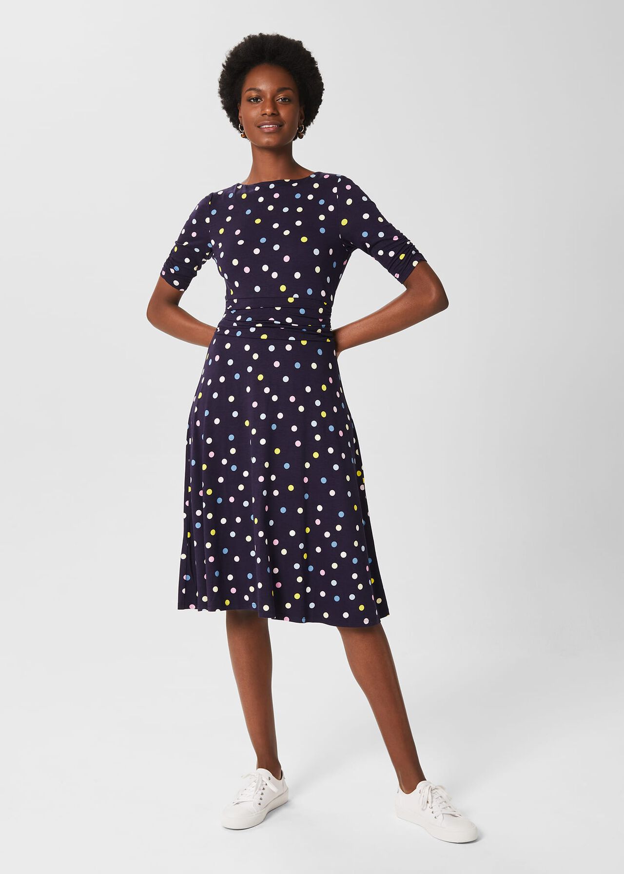 Roisin Jersey Dress, Navy Ivory, hi-res
