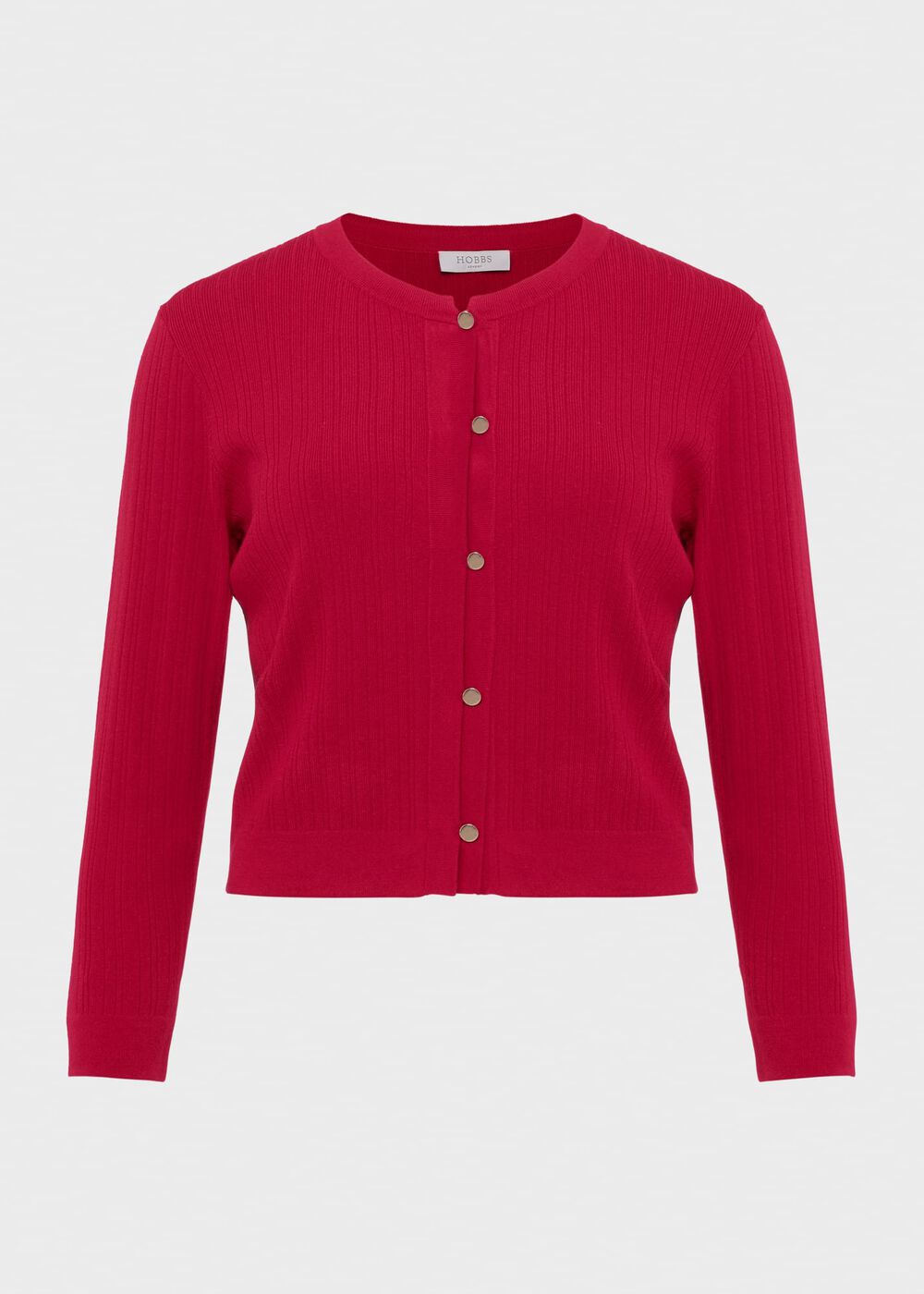 Reena Ribbed Knitted Cardigan, Berry Red, hi-res