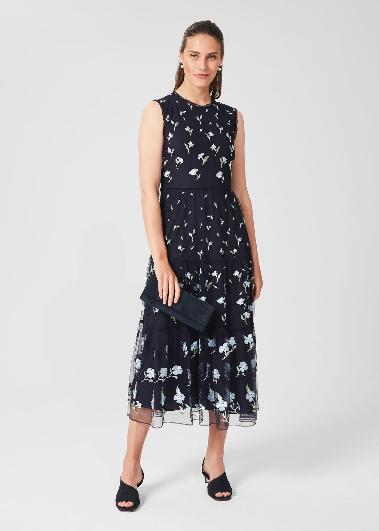 Petite Bethany Embroidered Floral Dress, Navy Multi, hi-res