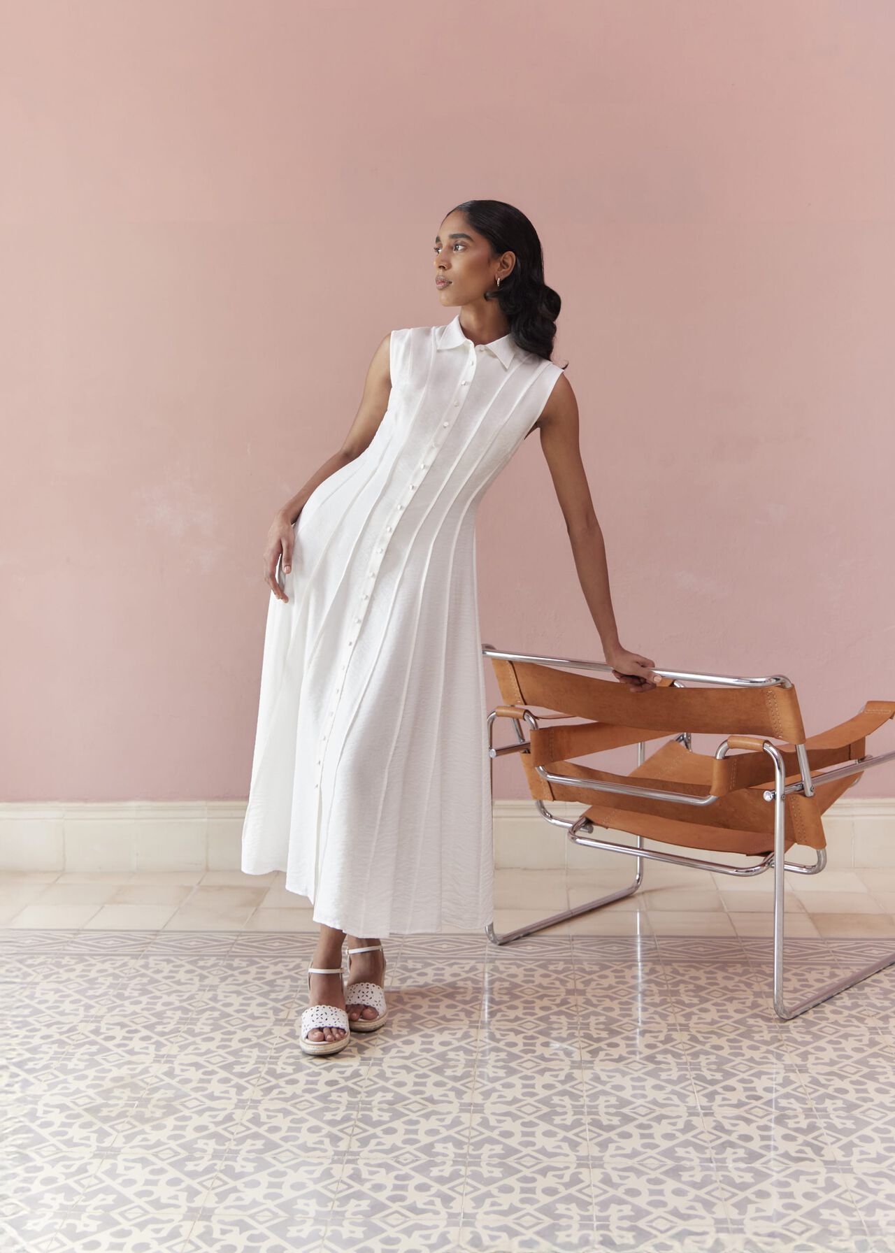 Burghley Seam Detail Shirt Dress, Ivory, hi-res