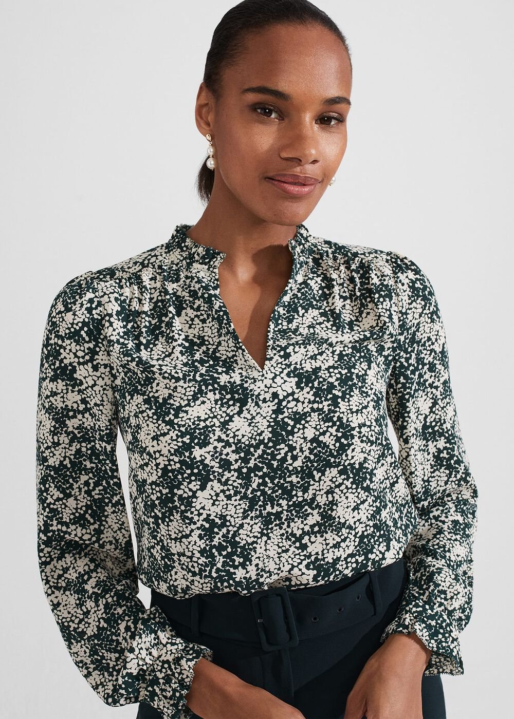 Delany Blouse, Green Ivory, hi-res