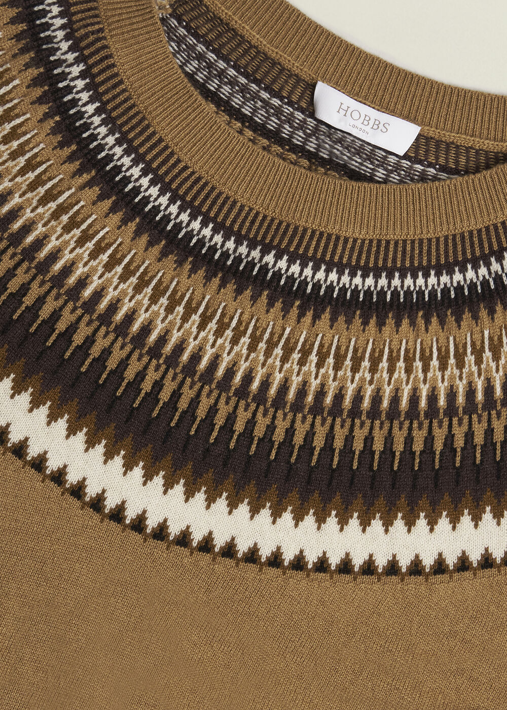 Camel Greta Wool Blend Fairisle Crew Neck Knitted Jumper, Camel Marl, hi-res