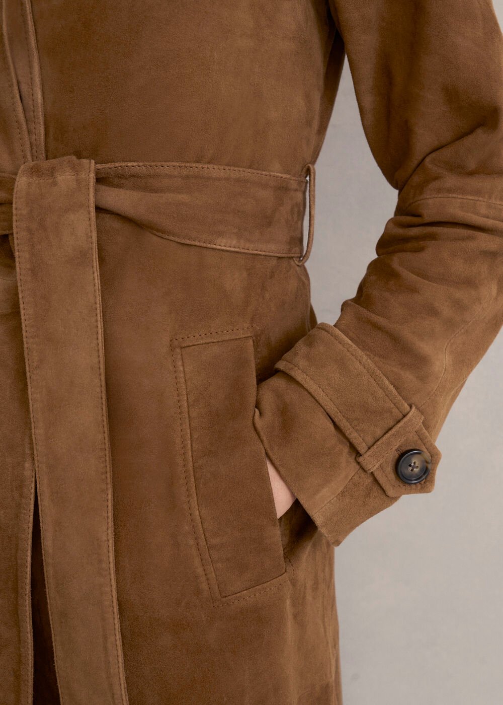 Oakley Suede Trench Coat, Tan, hi-res