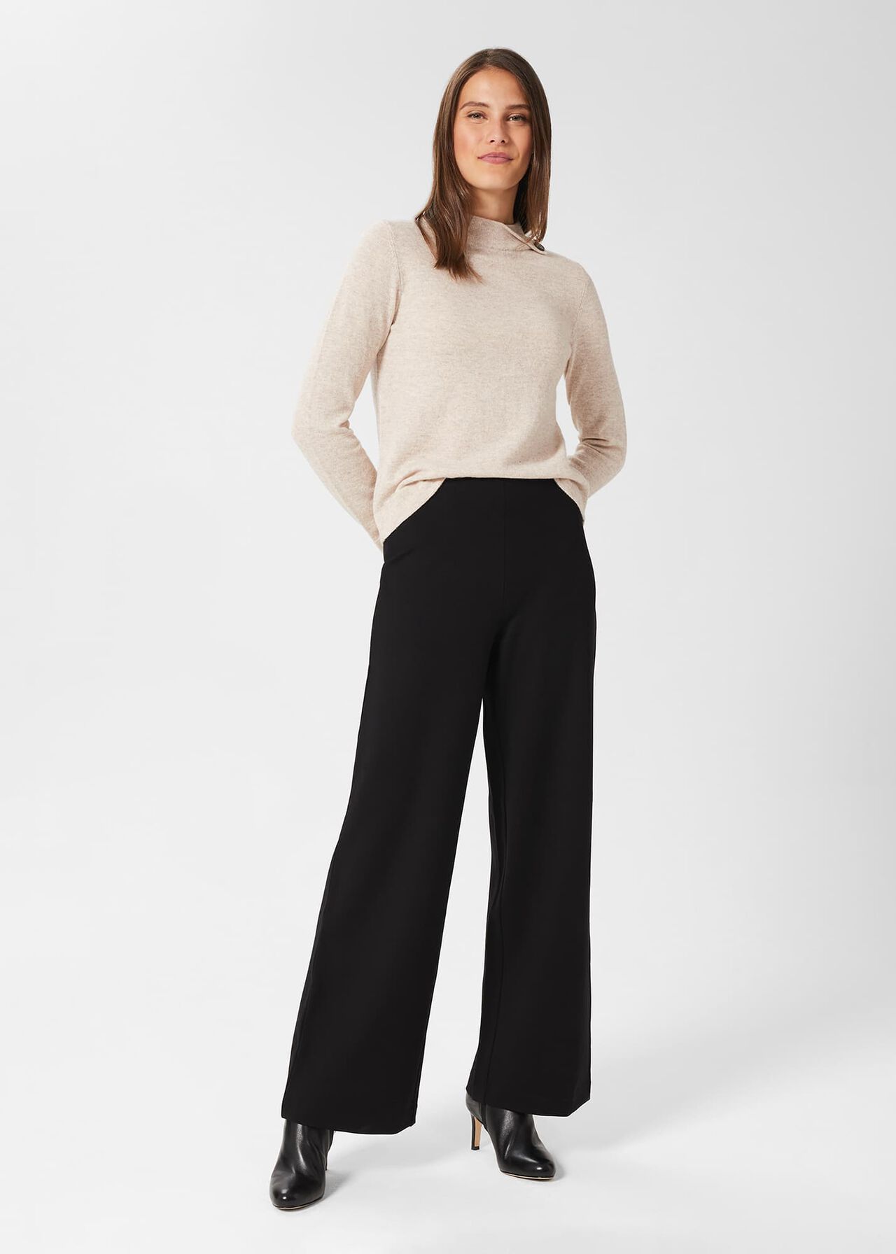 Pippa Jersey Wide Leg Trousers, Black, hi-res