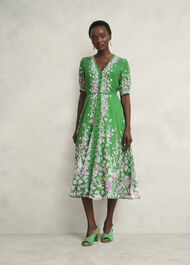 Ana Silk Floral Dress, Green Pink, hi-res