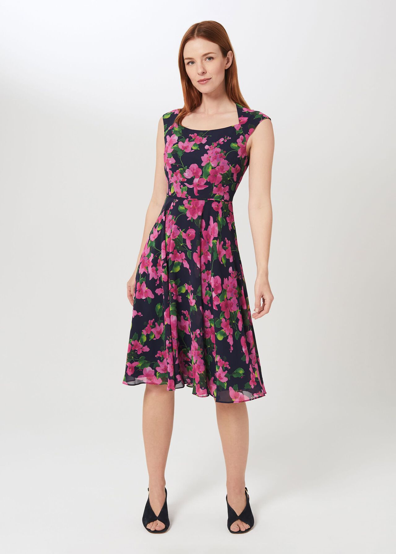 Lauren Fit And Flare Dress, Navy Multi, hi-res