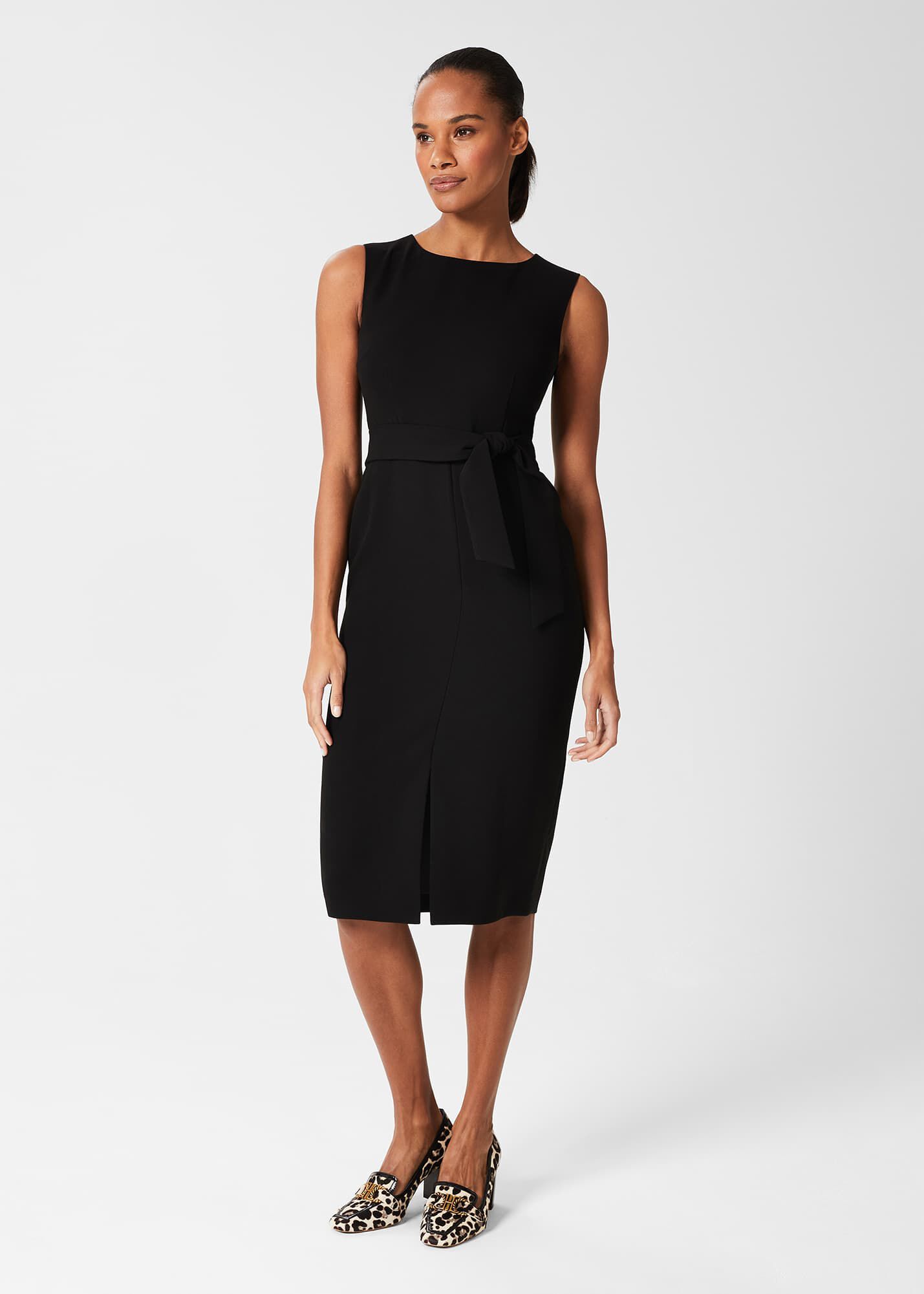 Black hot sale belted dress