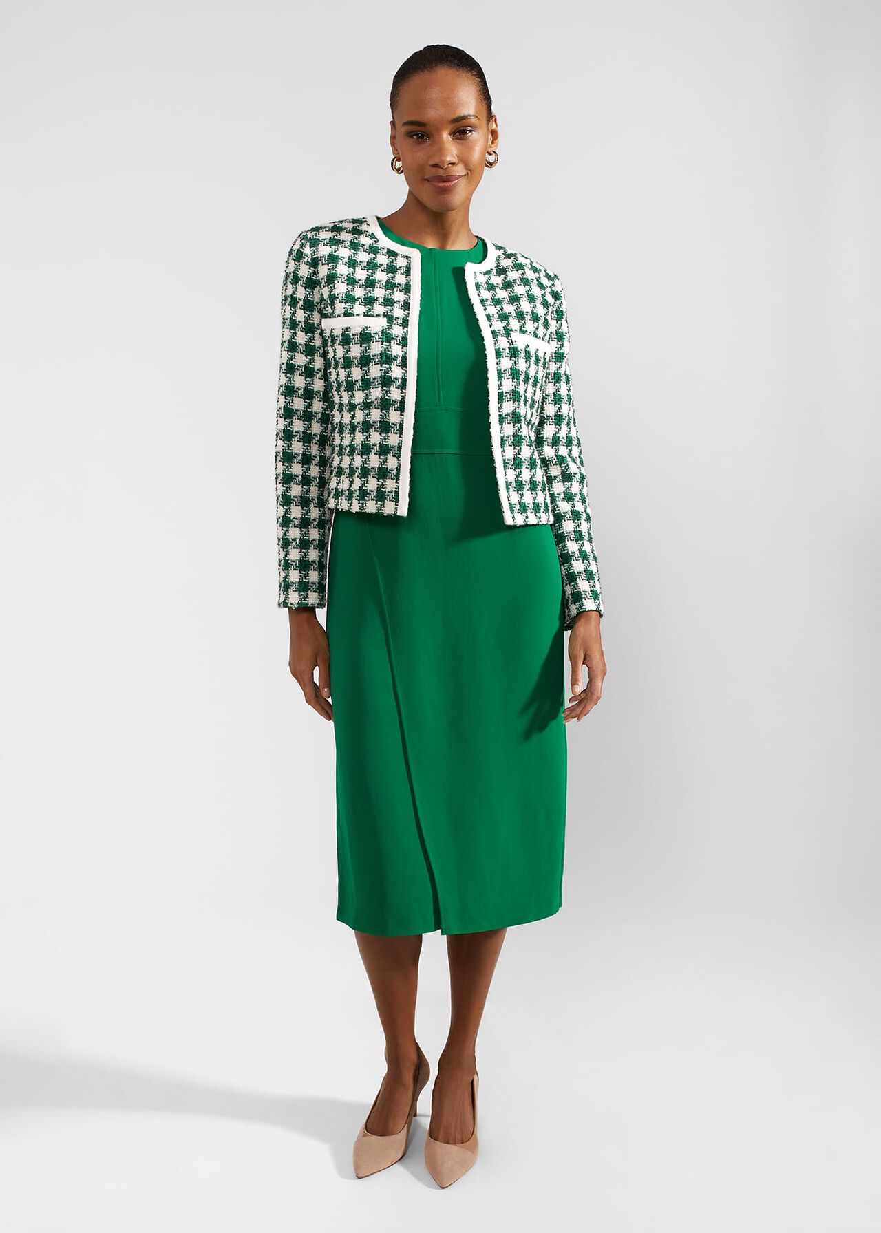 Genevieve Cotton Blend Jacket, Green Ivory, hi-res