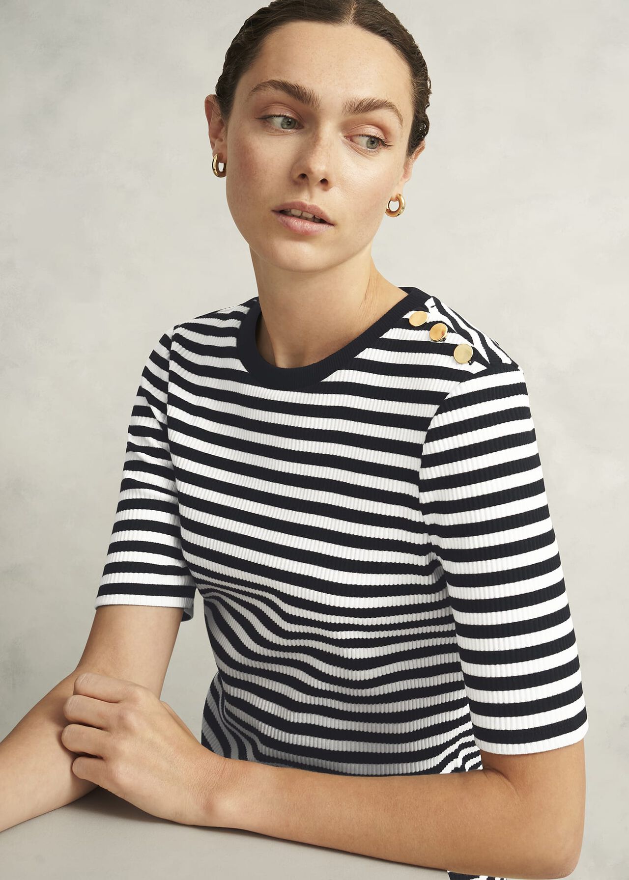 Tamsin Stripe T-Shirt, Ivory Navy, hi-res