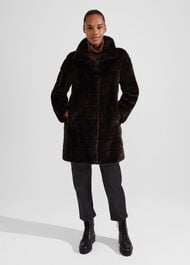 Petite Ros Faux Fur Coat, Chocolate, hi-res