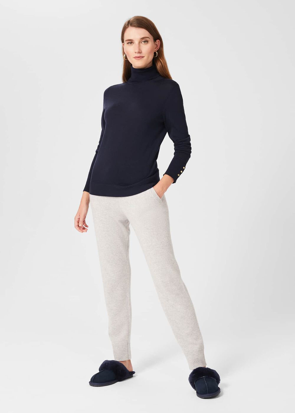 Lillian Shearling Slipper, Navy, hi-res