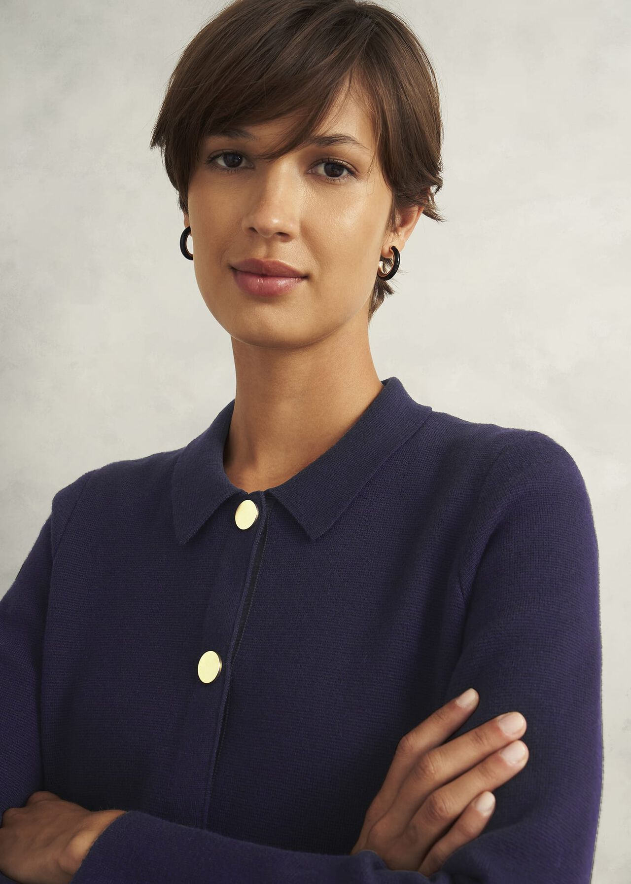 Daisy Cotton Wool Knitted Jacket, Hobbs Navy, hi-res