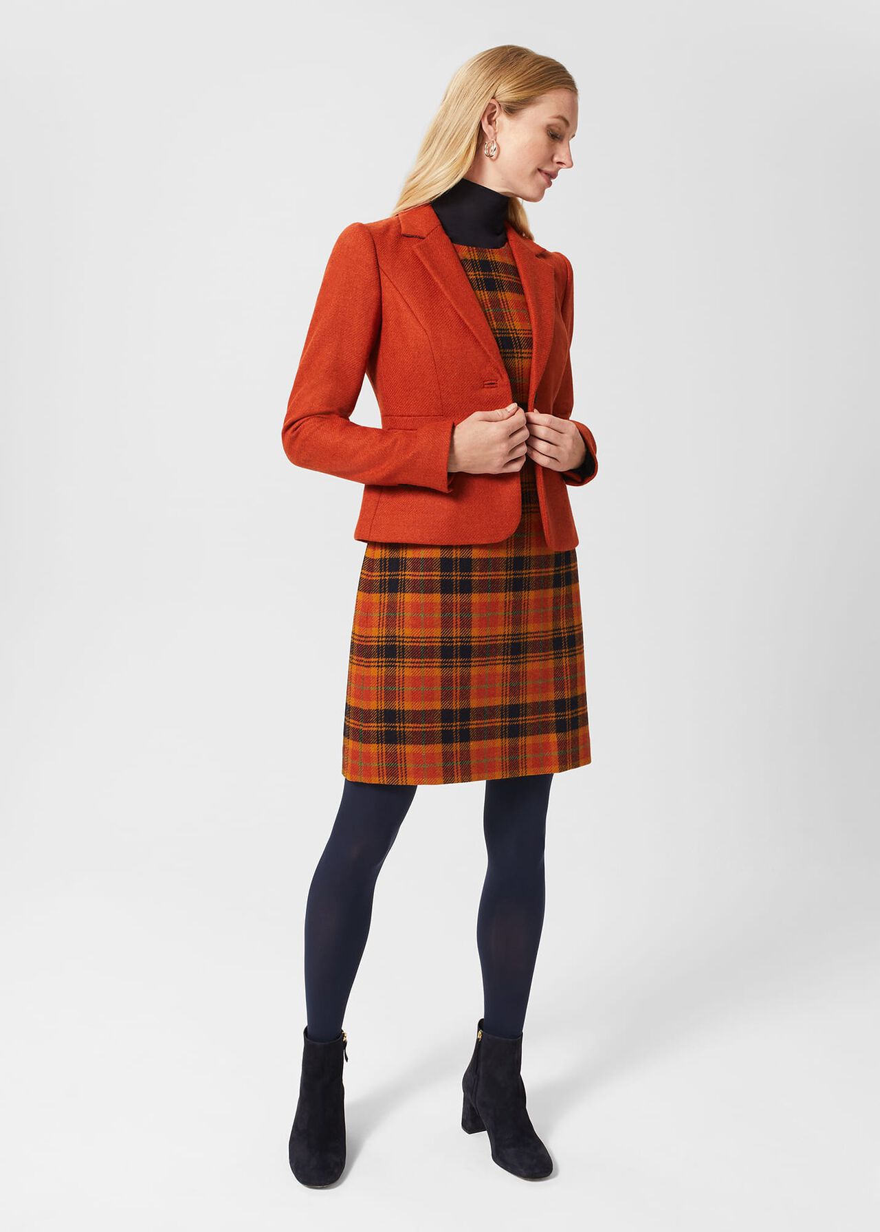 Ruthie Wool Dress, Orange Navy, hi-res