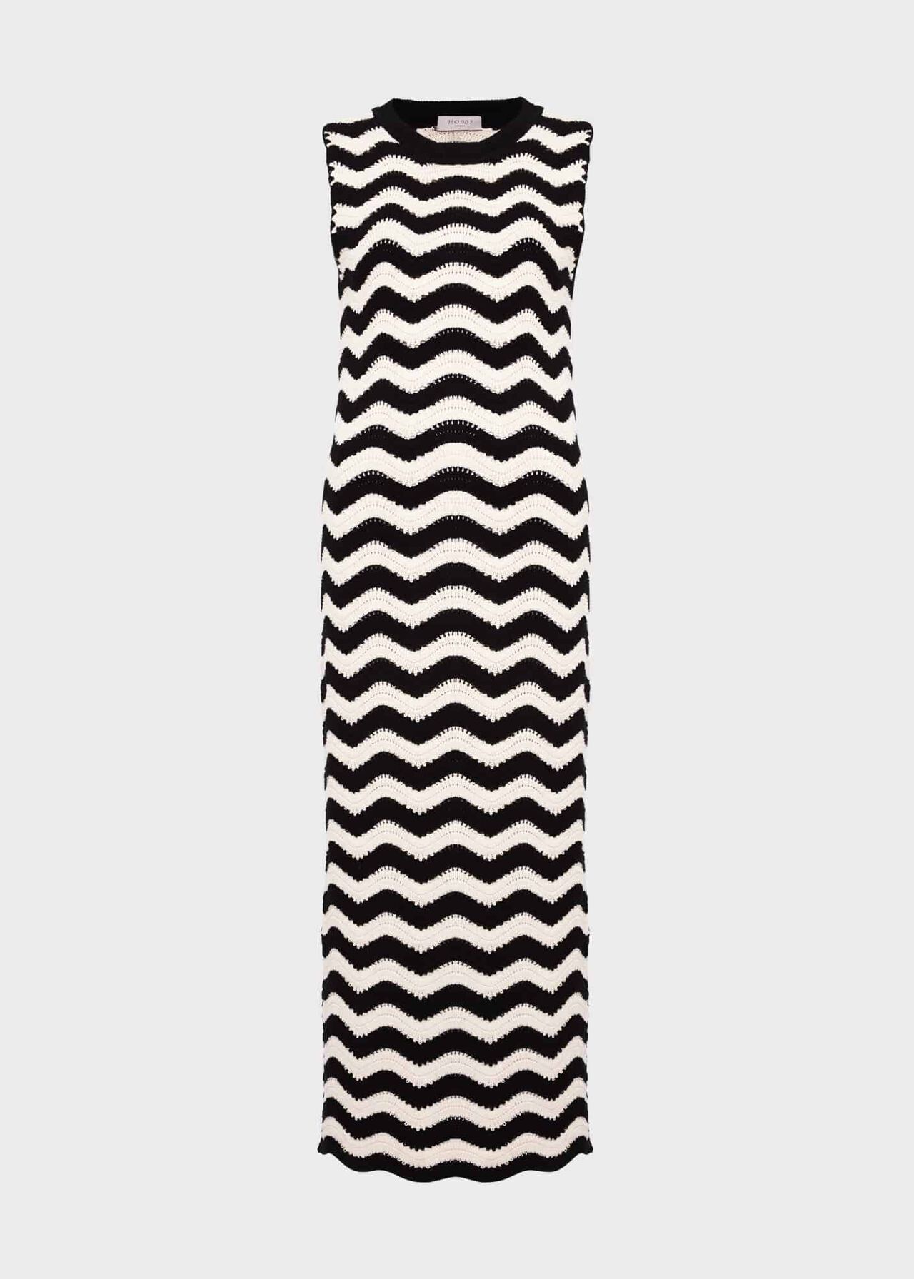 Lyon Cotton Textured Knitted Dress, Black Cream, hi-res