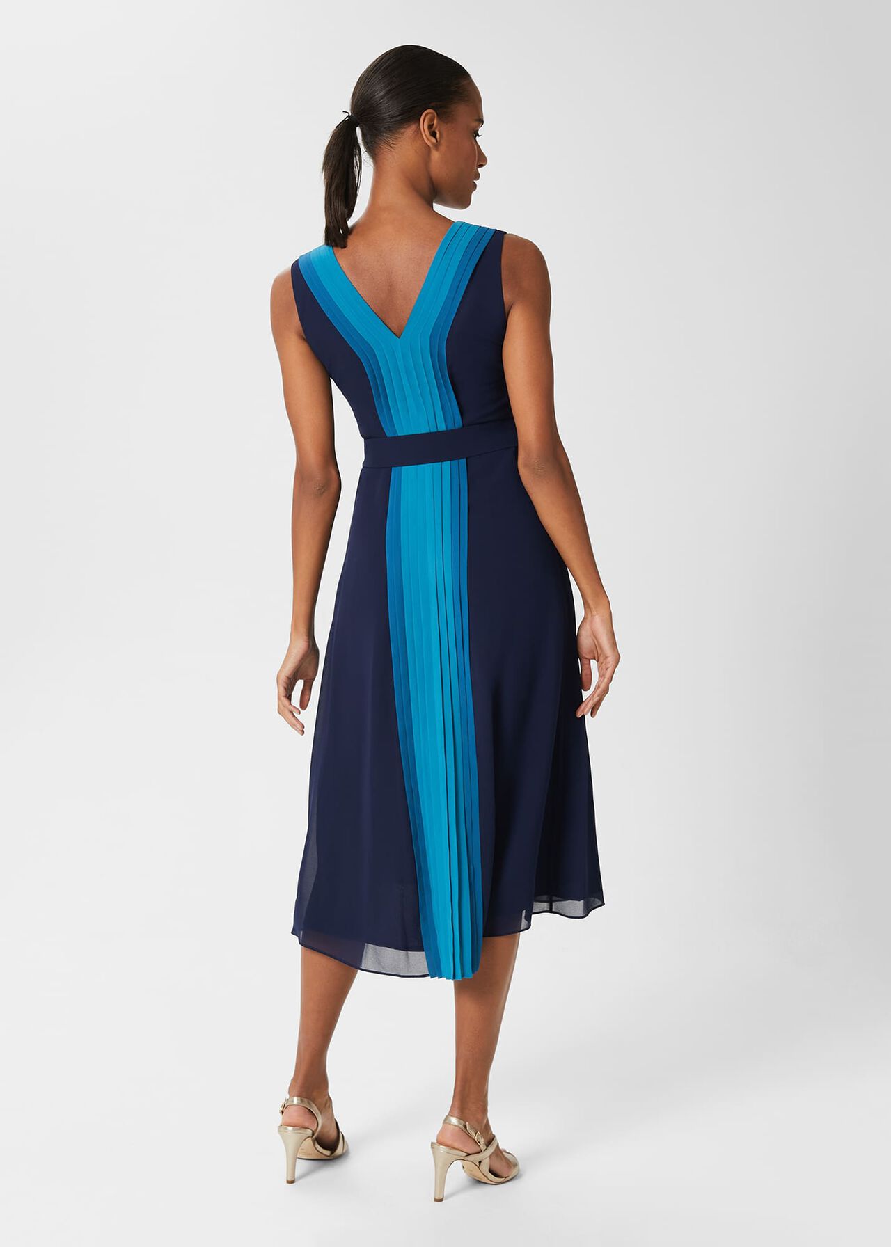 Lila V Neck Midi Dress, Navy Multi, hi-res