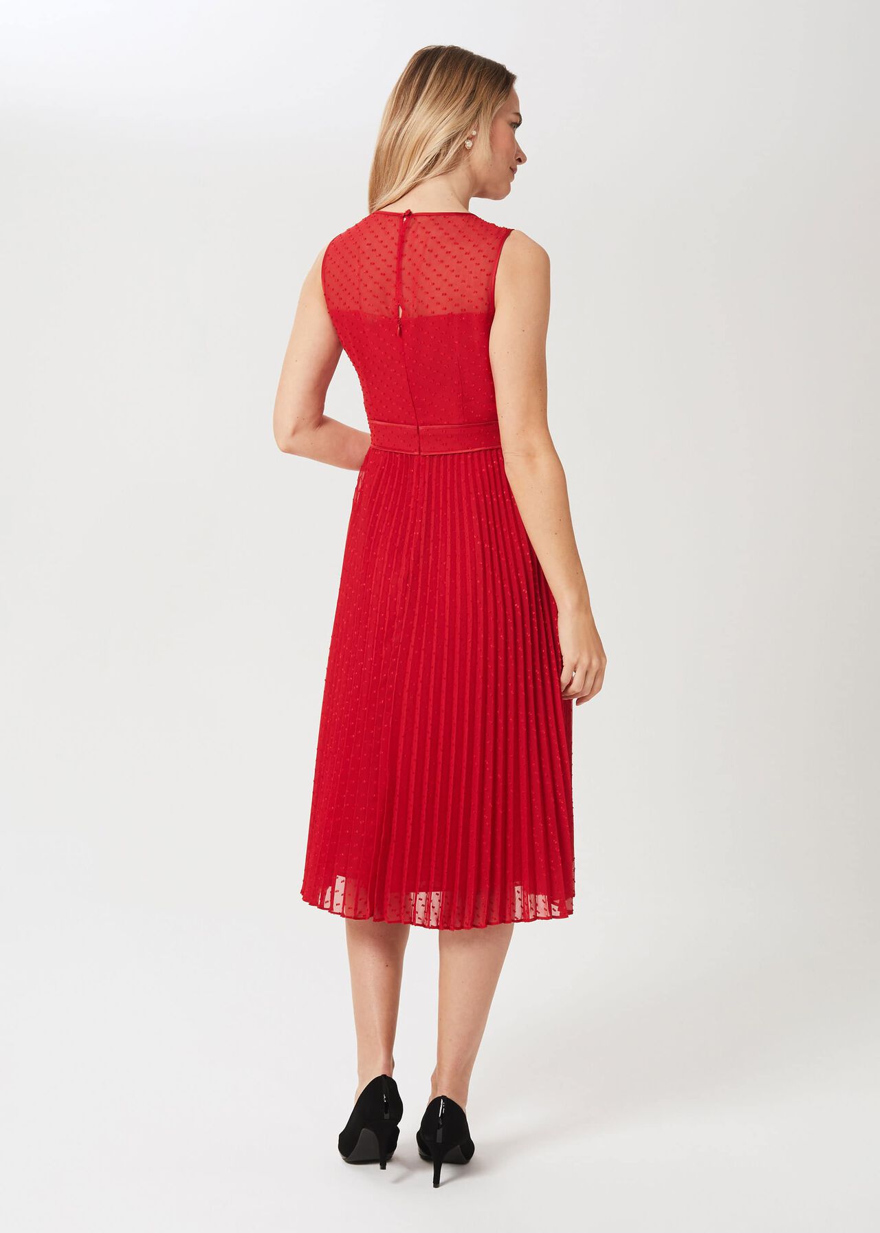 Palmer Jacquard Pleated Dress, Poppy Merlot, hi-res