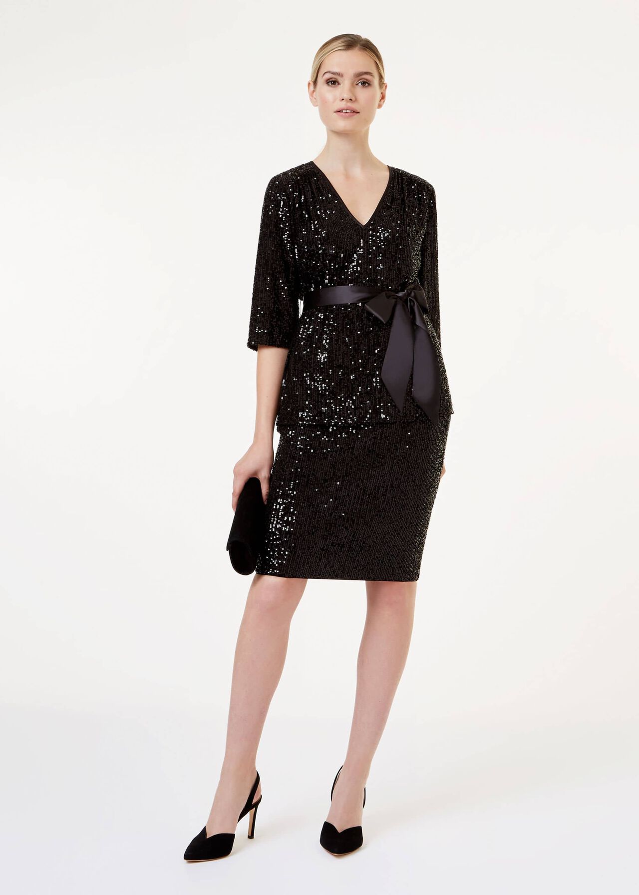 Salma Sequin Pencil Skirt, Black, hi-res