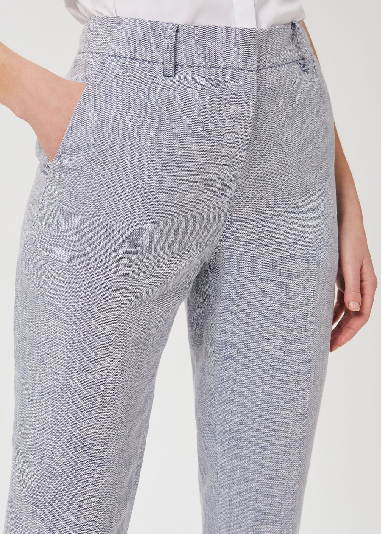 Ivana Linen Tapered Trousers, Pale Blue, hi-res