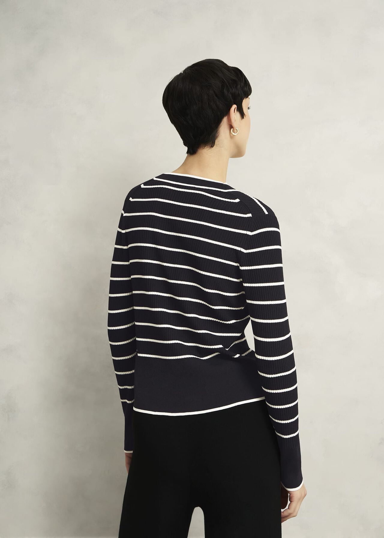 Navy Belmont Striped Knitted V Neck Cardigan, Black Cream, hi-res