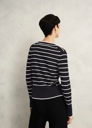 Navy Belmont Striped Knitted V Neck Cardigan, Black Cream, hi-res