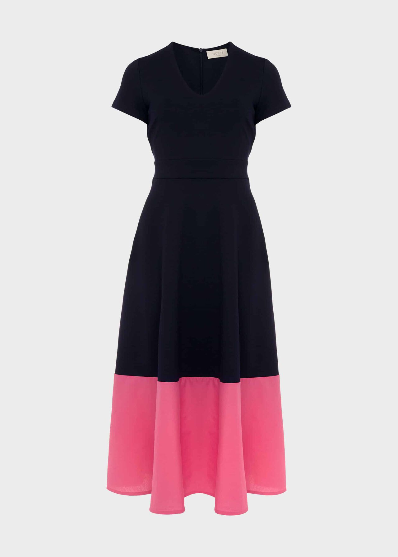 Evangeline Jersey Colourblock Midi Dress, Navy Rouge Pink, hi-res