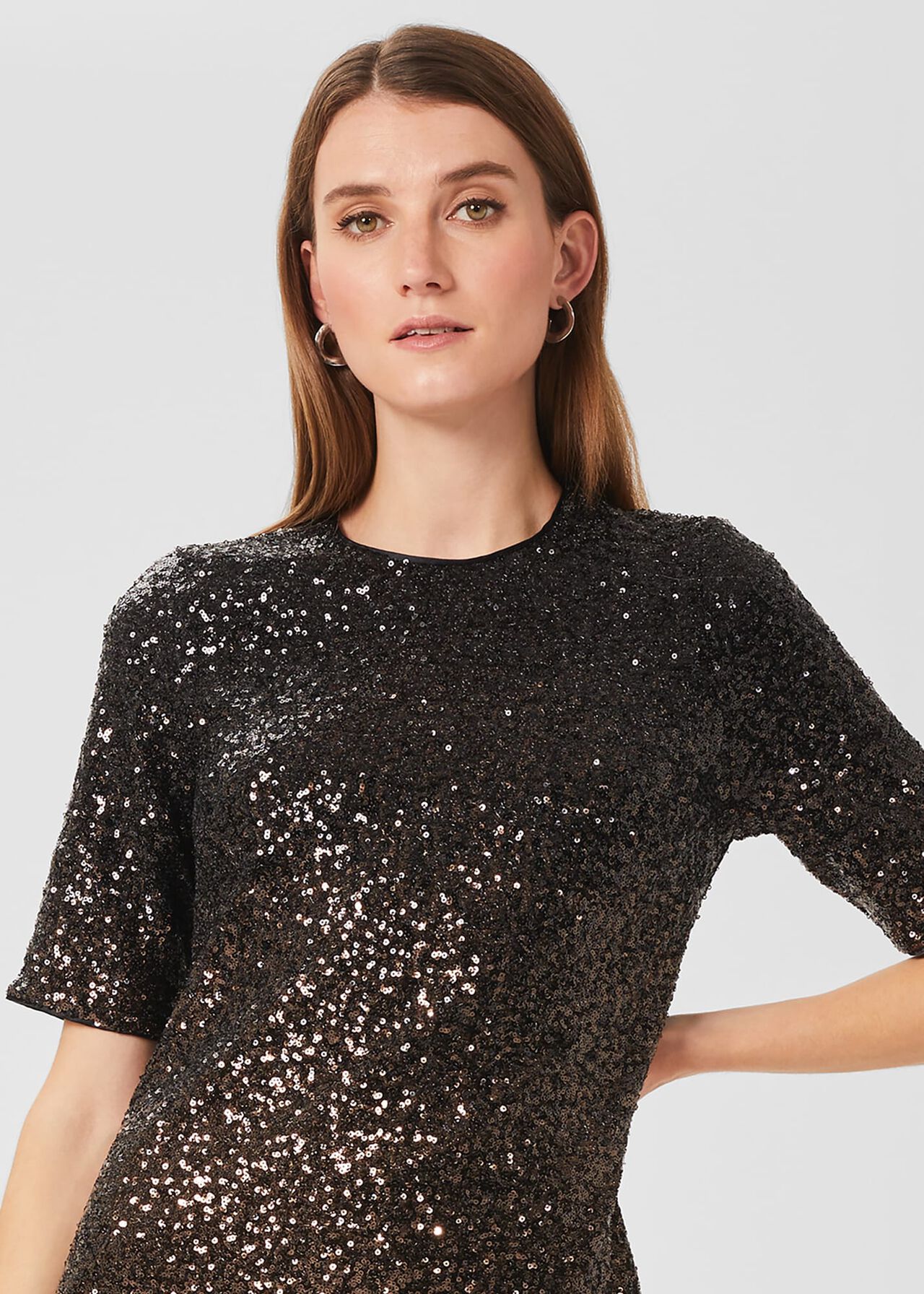 Reece Sequin A Line Dress, Black Silver, hi-res