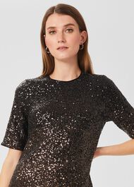 Reece Sequin A Line Dress, Black Silver, hi-res