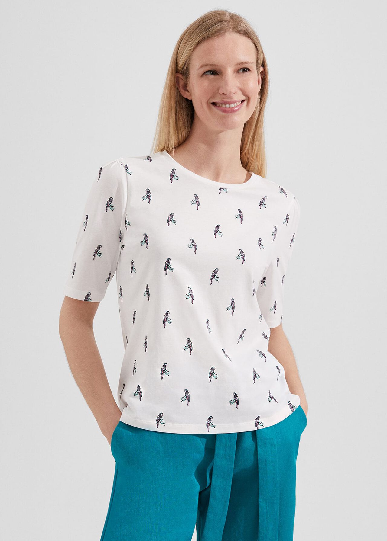 Eva Cotton Printed T-Shirt, White Navy, hi-res