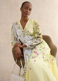 Petite Ariel Floral Silk Dress, Yellow Multi, hi-res